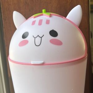 Cutest Strawberry Cat Paw Trash Can Pink White + Green Stem Versatile Use NEW